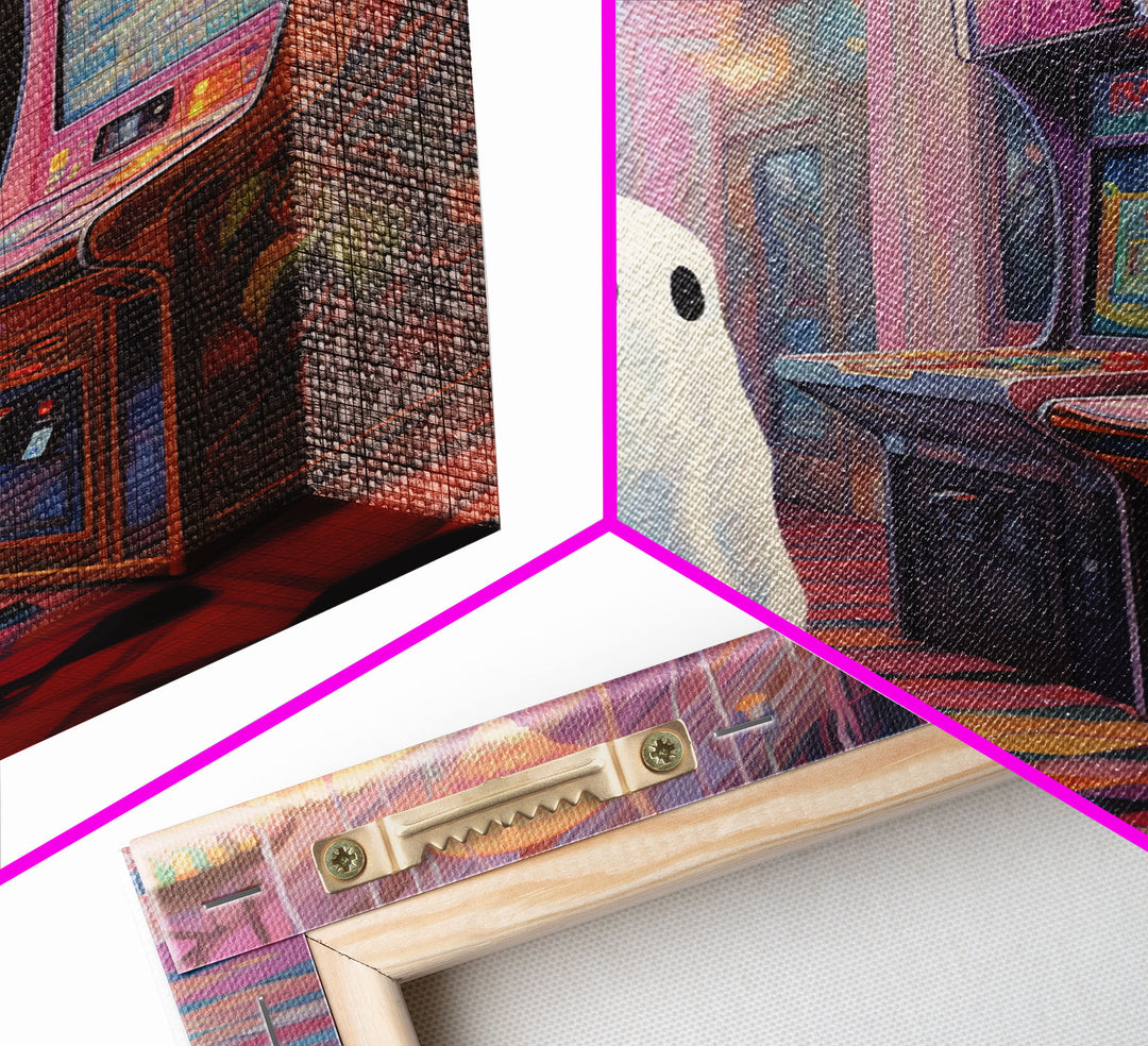 Cute Little Boo, The Phantom Of The Arcade, Vaporwave Style Halloween Decor, Vintage Halloween, Retro Vibes Horror Print, Ghost Art