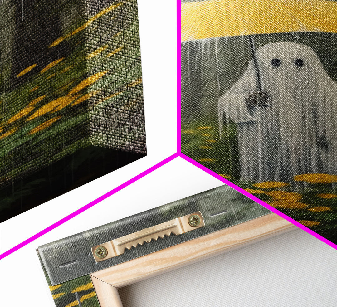 Ghost In The Rain, Vintage Canvas, Art Canvas Print, Dark Academia, Haunting Ghost, Halloween Decor, Dark Macabre Vintage Halloween Art