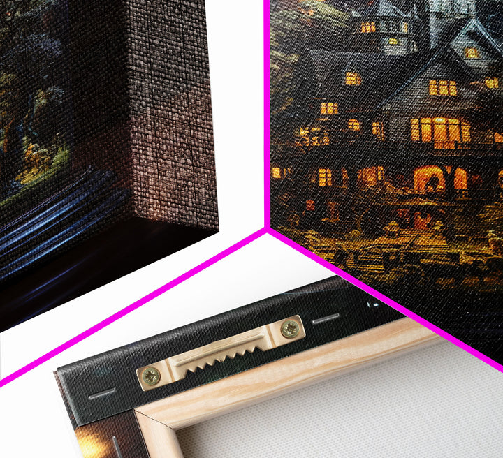 Halloween Snowglobe Art, Framed Canvas Print, Haunted Victorian Mansion In A Bubble, Tiny Worlds, Mini Worlds Art, Vintage Halloween Art
