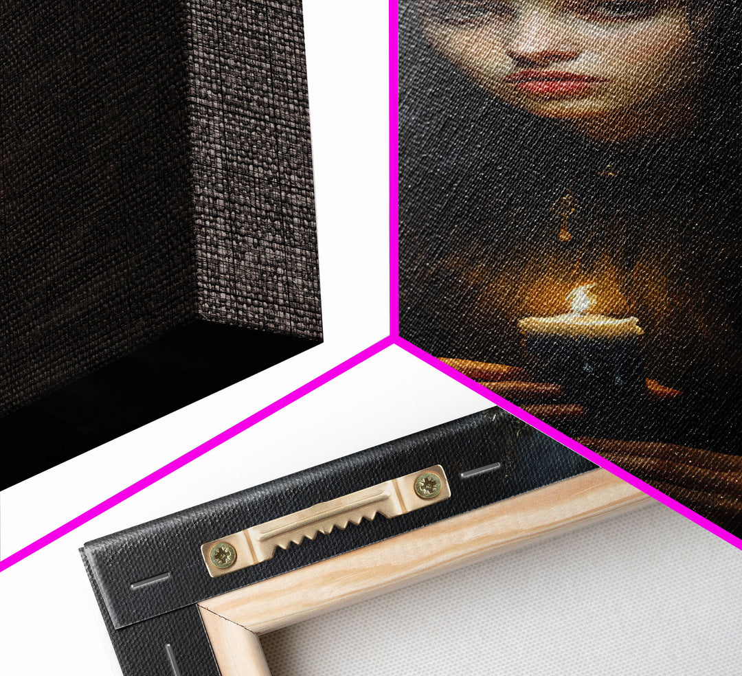The Witch And The Candle, Gothic Victorian Art, Framed Canvas Print, Halloween Canvas, Halloween Decoration, Dark Academia Gothic Art