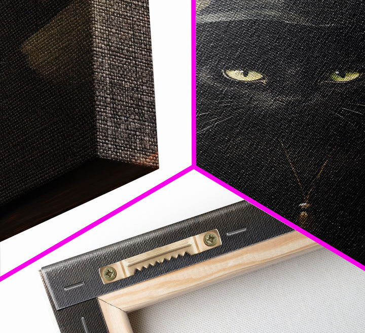 Cute Witch's Familiar Cat Halloween Art, Cat Witch, Cat Painting, Cute Cat Print, Halloween Decor, Black Cat Print, Framed Canvas / Canvas