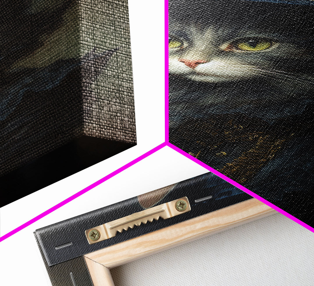 Victorian Cat Portrait, Framed Canvas Print, Oil Painting, Halloween Decor, Cute Halloween Wall Art, Funny Halloween Decor