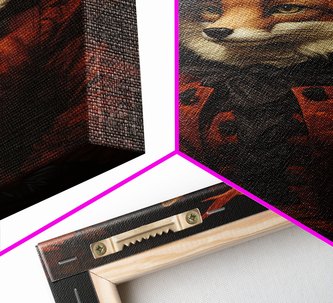 Victorian Lady Fox, Framed Canvas or Canvas Print, Halloween Decor, Dark Academia, Funny Halloween Decorations