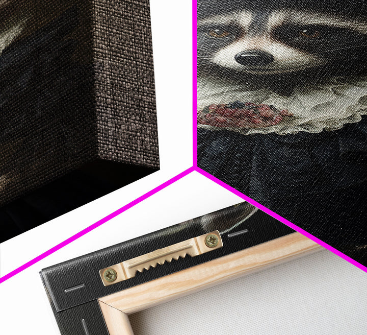 Fancy Victorian Lady Racoon, Framed Canvas Print Or Canvas, Victorian Animal Print Oil Painting, Funny Halloween Decor