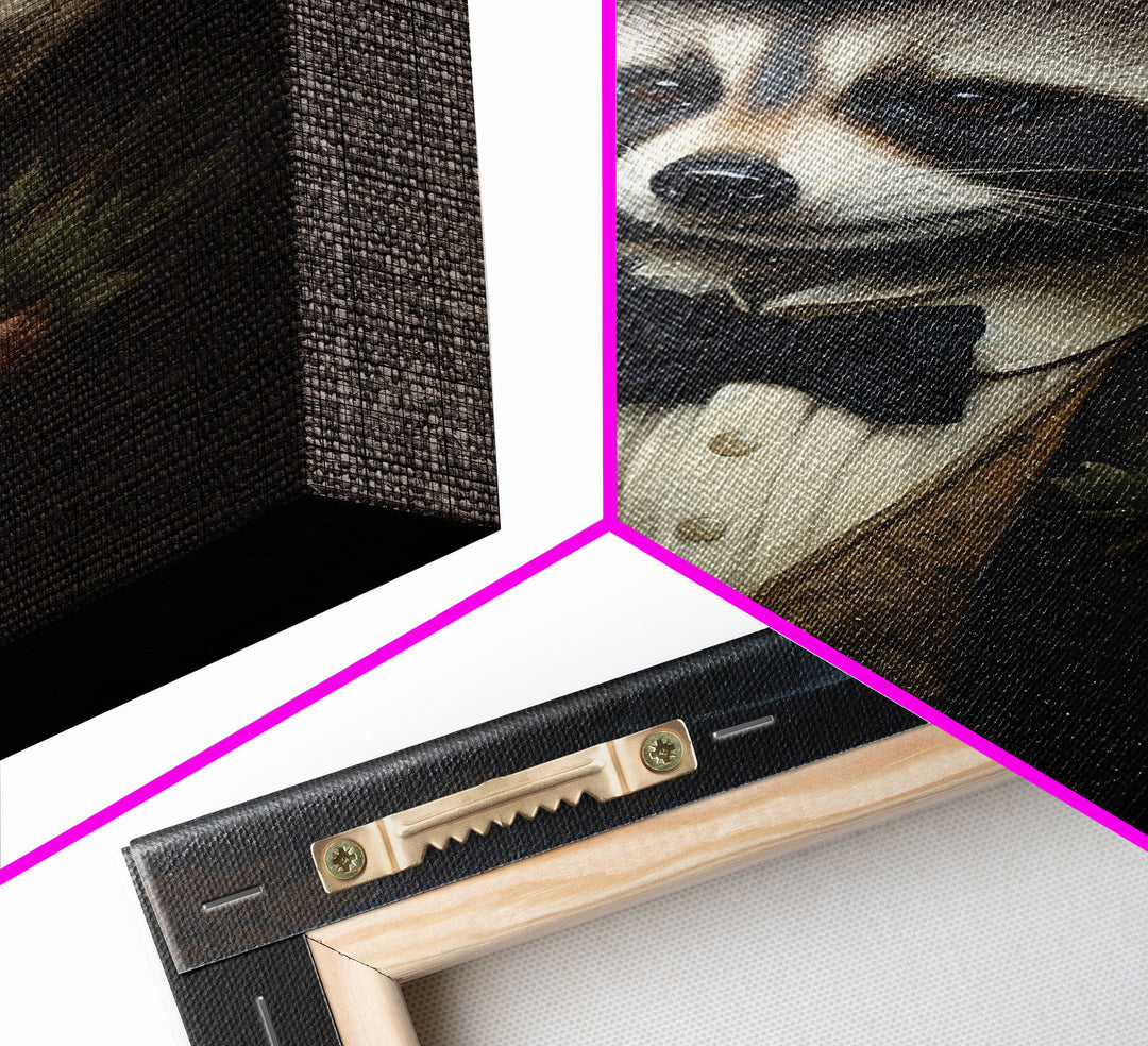 Distinguished Dapper Gentleman Raccoon, Funny Animal Prints, Humorous Art, Framed Canvas, Wall Art, Canvas Print, Funny Halloween Decor