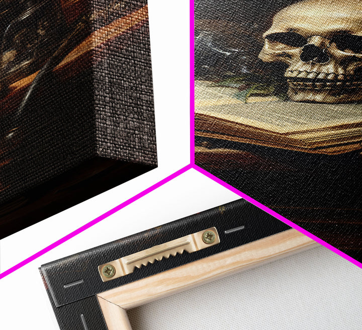 Victorian Book Shelf With Skull, Vintage Canvas, Art Canvas Print, Dark Academia, Gothic Victorian, Reading Gifts, Halloween Decoration