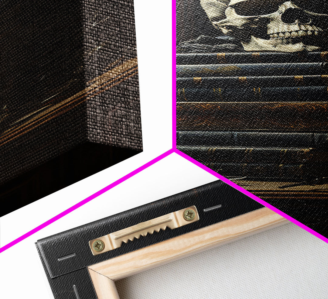 Gothic Victorian Book Shelf With Skull, Vintage Canvas, Art Canvas Print, Dark Academia, Gothic Victorian, Reading Gifts, Halloween Decor
