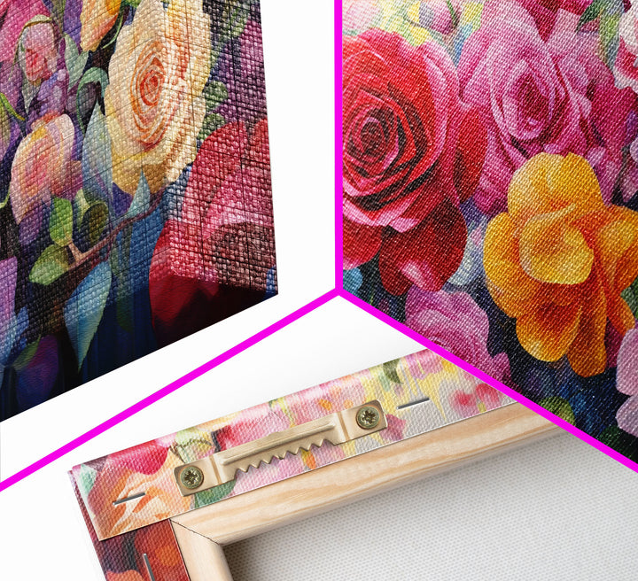 Beautiful Rose Art, Framed Canvas Print, Floral Art, Botanical  Decor, Blue and Yellow Roses, 3 Piece Art Set