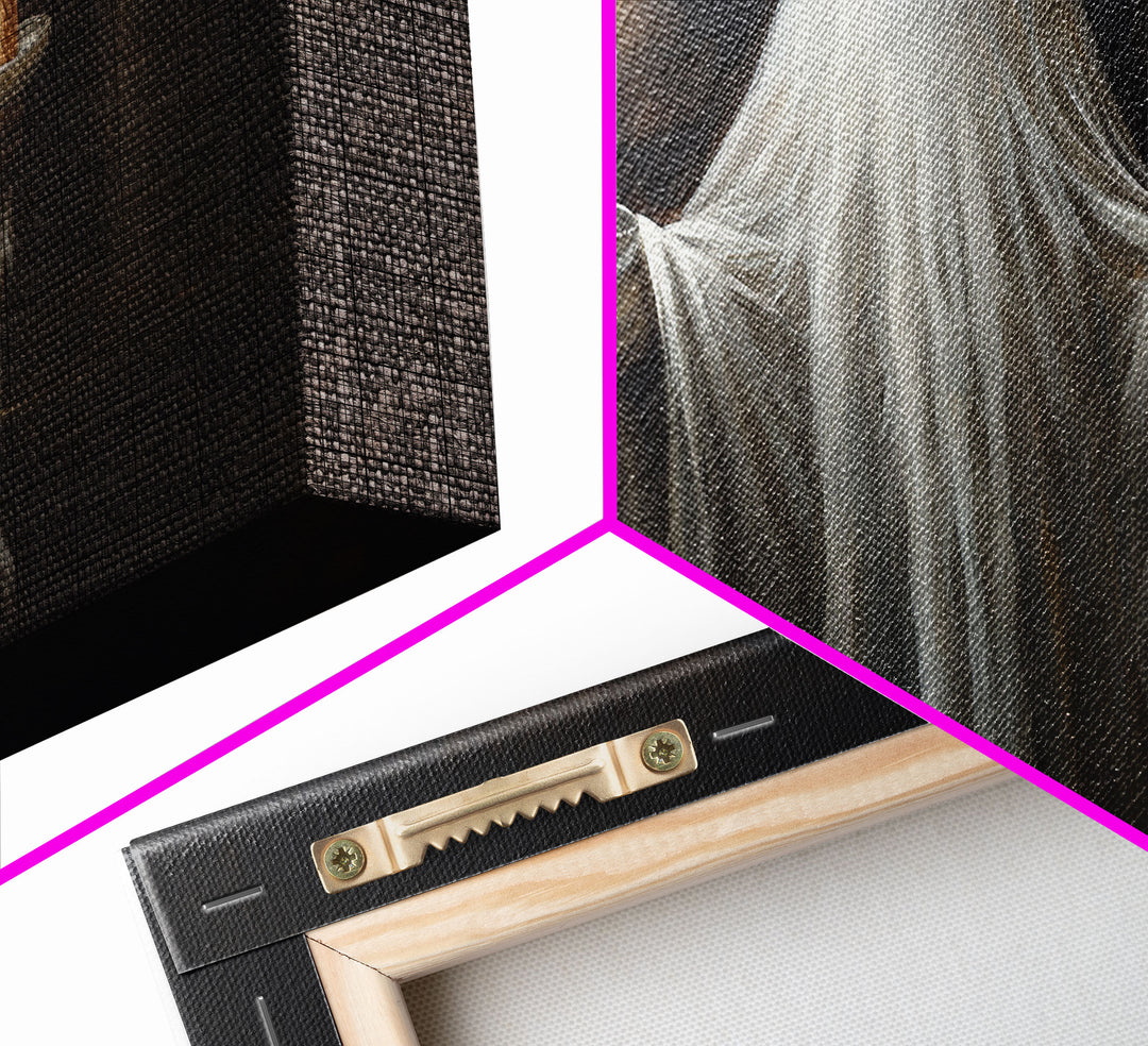 Cute Ghost Holding Candles, Framed Canvas Print, Dark Academia Wall Art, Victorian Oil Painting Style Halloween Wall Art, Ghost Print