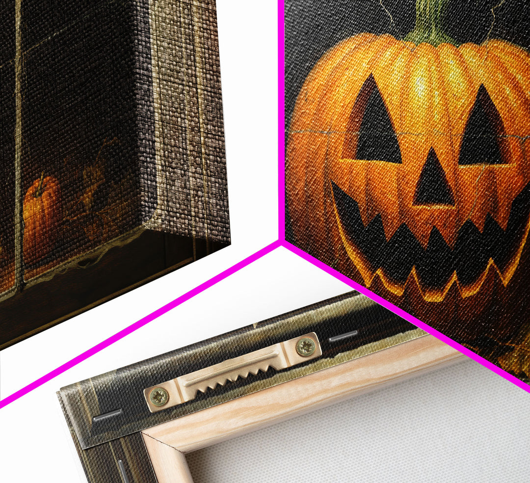 Jack O Lantern Art, Framed Canvas Print, Halloween Decor, Horror Prints, The Jack O Lantern In The Window