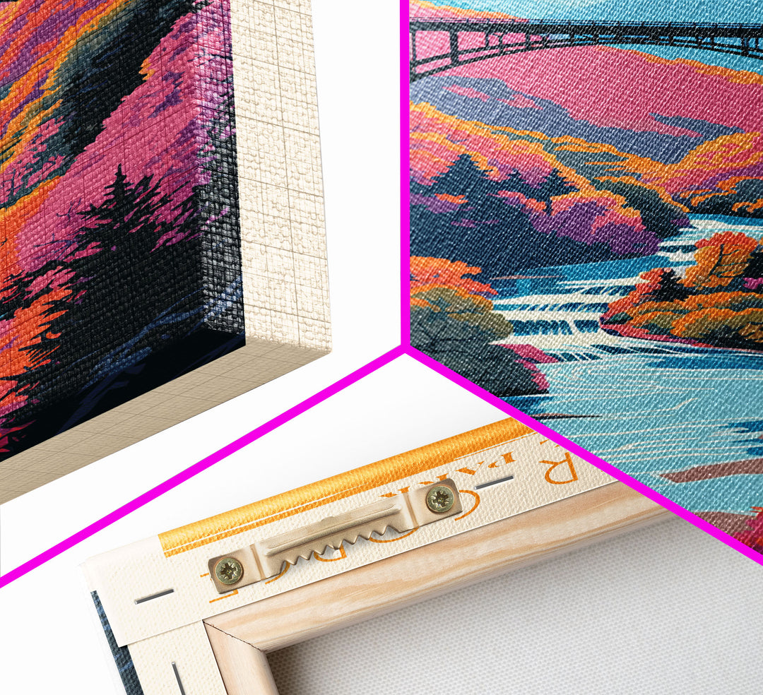 New River Gorge National Park Travel Art, National Park Print, Minimalist Travel Art, Midcentury Modern Style Landscape Painting