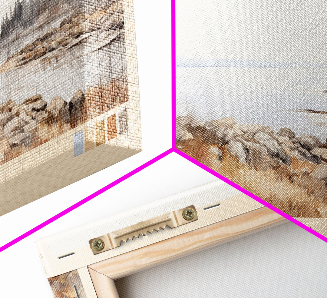 Acadia National Park Panoramic Maine Travel Art, National Park Print, Minimalist Travel Art, Subdued Watercolor Painting Panoramic