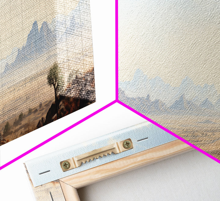 Ultrawide Panoramic Watercolor Painting of Big Bend National Park, Framed Canvas Print, Boho Southwestern Decor Wall Art