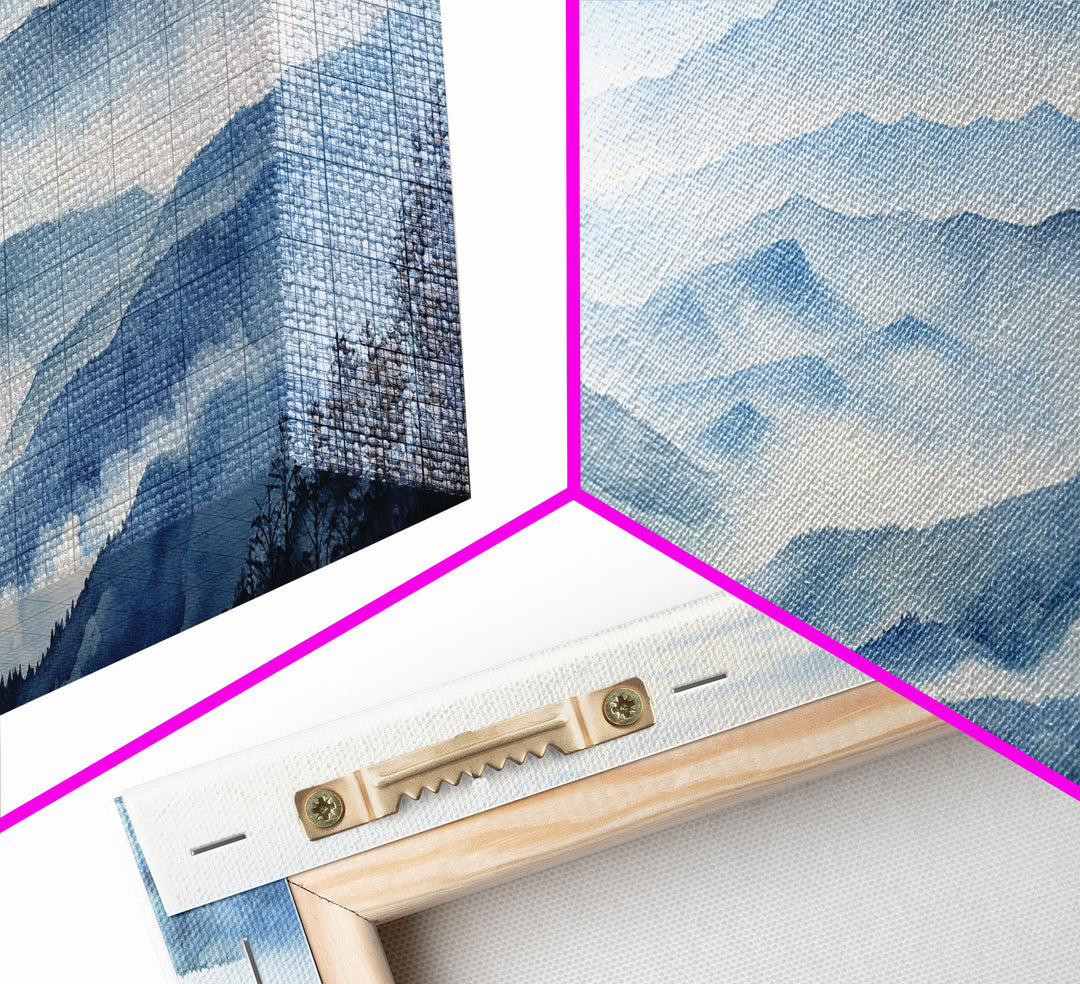 Blue Ridge Mountains, Canvas Wall Art, National Park Poster, Extra Large Horizontal Print, Panoramic Watercolor Minimalist Landscape Art