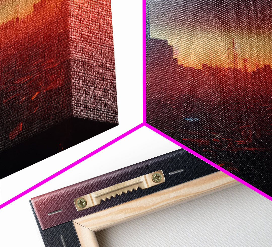 Cyberpunk Cityscape, Cyberpunk Concept Art at Sunset, Cool mancave art, 3 Piece Canvas Decor, 3 Piece Wall Art, Ready To Hang Canvas Prints