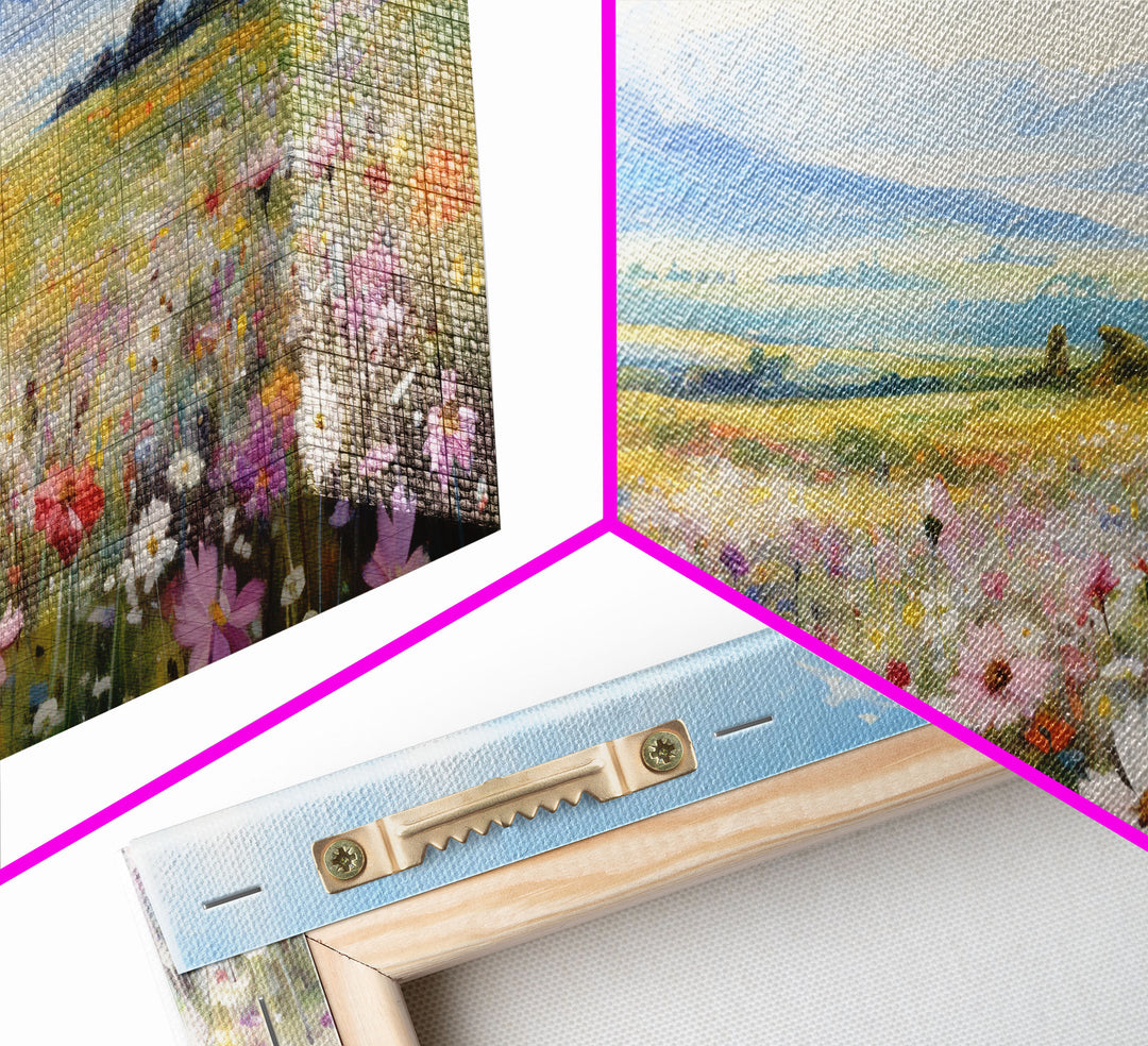 Beautiful Wildflowers Watercolor Painting Framed Canvas Print, Ultra Wide Panoramic Wall Art, 20 x 60 Art, Springtime Decor