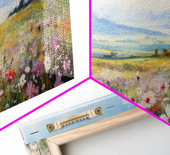 Beautiful Wildflowers Watercolor Painting Framed Canvas Print, Ultra Wide Panoramic Wall Art, 20 x 60 Art, Springtime Decor