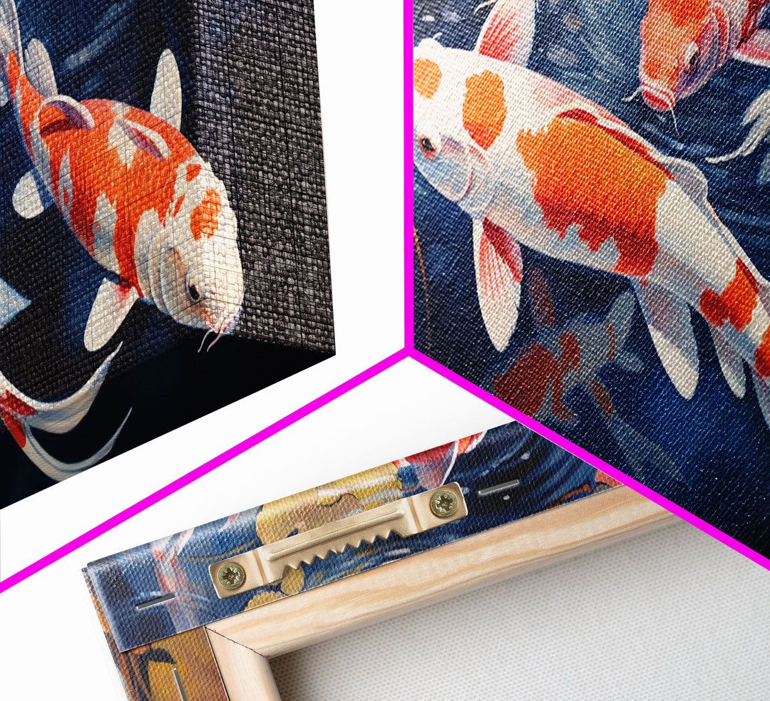 The Koi Pond Framed Canvas Print, Koi Fish Decor, Koi Fish Garden Wall Art, Koi Fish and Lilly Pads