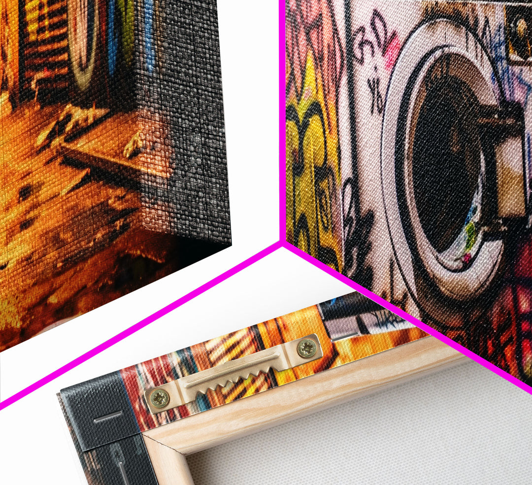 Graffiti Punk Wall Art, Street Art, Framed Canvas Print, Urban Decay Washing Machine, Limited Edition, High Quality Art, Game Room Art