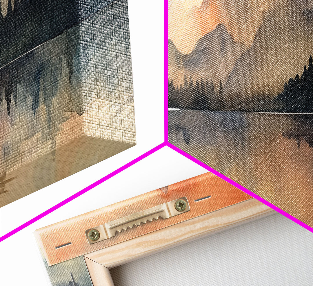 Watercolor Painting Of A Forest Fire Wall Art, Framed Canvas Print, Landscape Painting, Oil Painting, Vintage Landscap, Fall Landscape