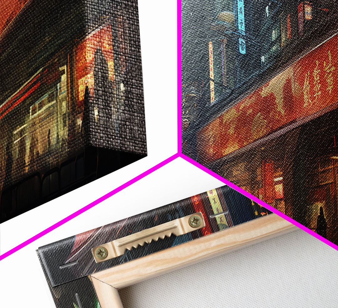 Futuristic Cyberpunk City, Framed Canvas Print, Dystopian Art, Metropolis Painting, Unique Office Decor