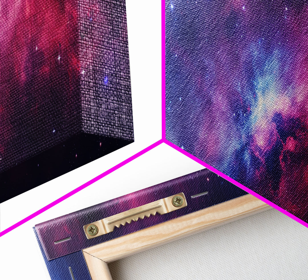 The Cosmic Balance, Framed Canvas Print Wall Art, Space Art, Galaxy Print, Turquoise and Pink Starry Night Sky