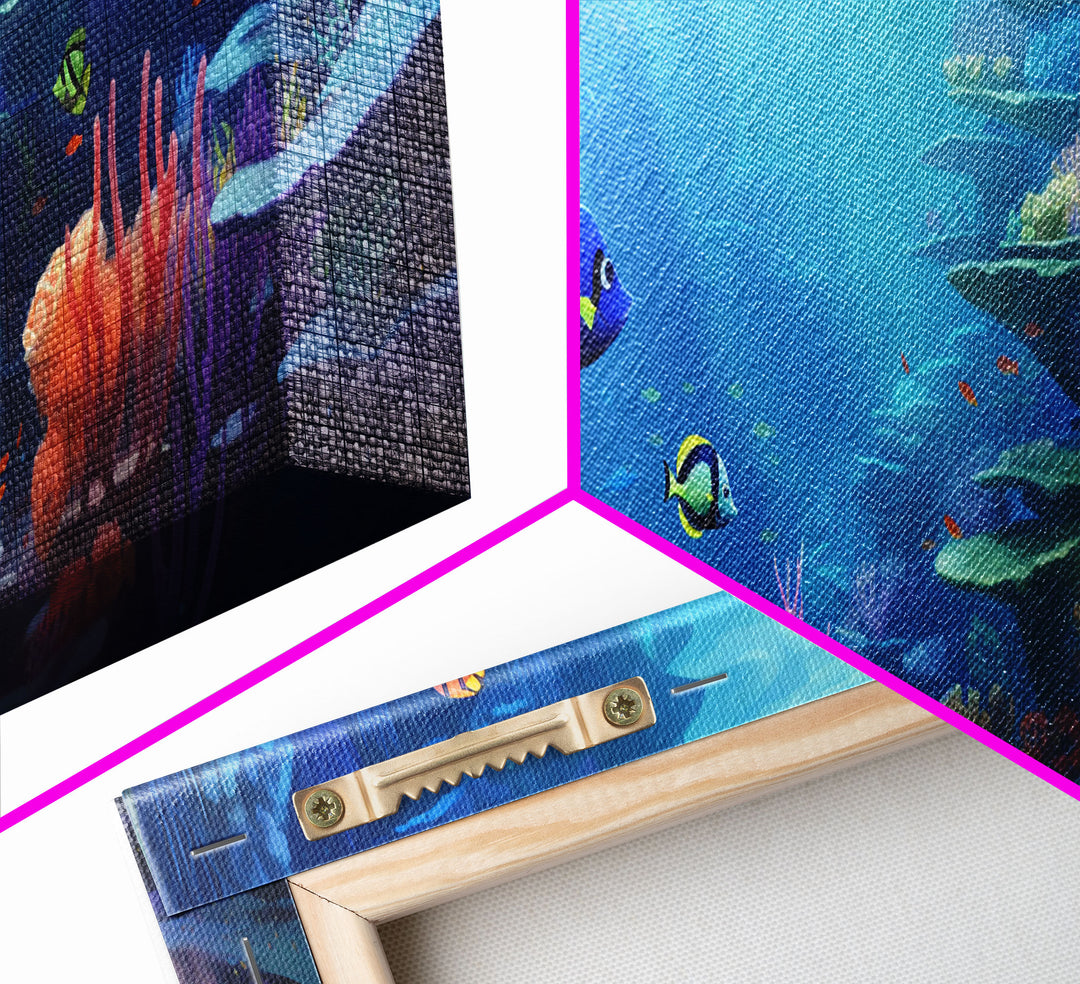 Great Barrier Reef Framed Canvas Print, Underwater Painting Art, Colorful Wall Art, Unique Gift Idea