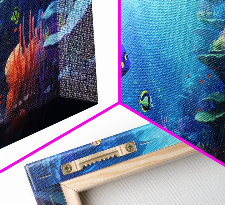 Great Barrier Reef Framed Canvas Print, Underwater Painting Art, Colorful Wall Art, Unique Gift Idea