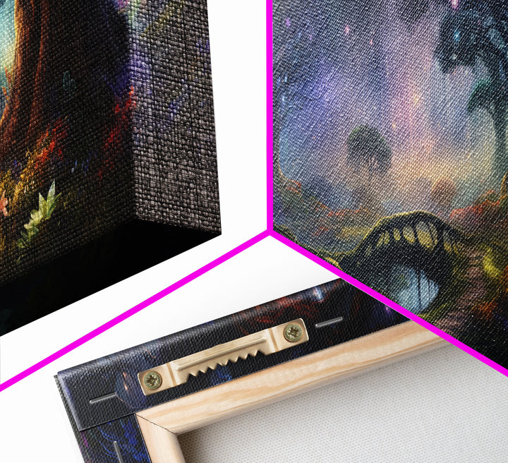 Spiritual Fantasy Forest Wall Art Print, Lanterns and Glowing Trees and Rivers, Fantasy Painting, Living Room Wall Art