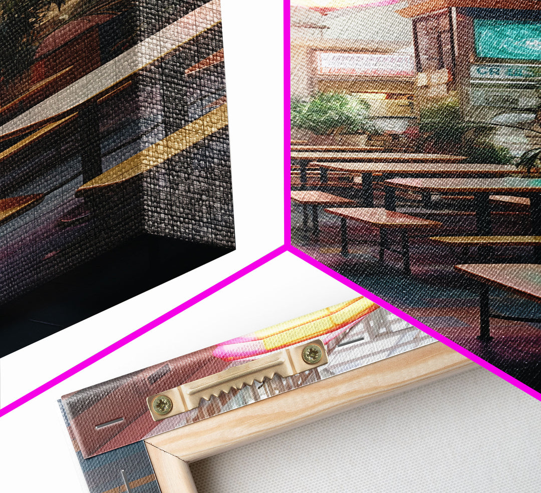 Retro Mall Wall Art, Food Court Art, Canvas Print, Wall Hanging, Portrait Art, First Home Gift, Tiny House Decor