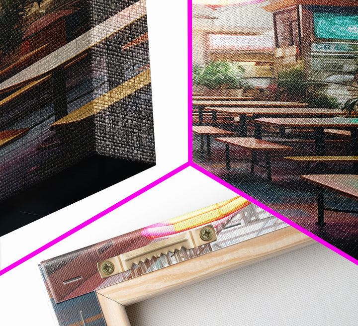 Retro Mall Wall Art, Food Court Art, Canvas Print, Wall Hanging, Portrait Art, First Home Gift, Tiny House Decor