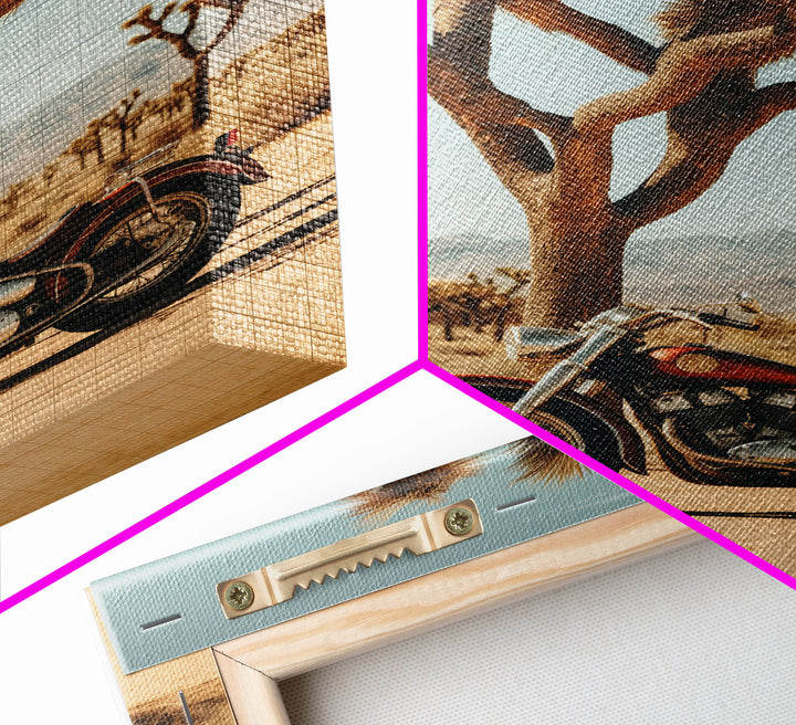 Motorcycle Wall Art, Cactus Wall Art, Desert Wall Art, Canvas Print, Wall Hanging, Portrait Art, Office Wall Decor, Above Bed Art, RV Decor