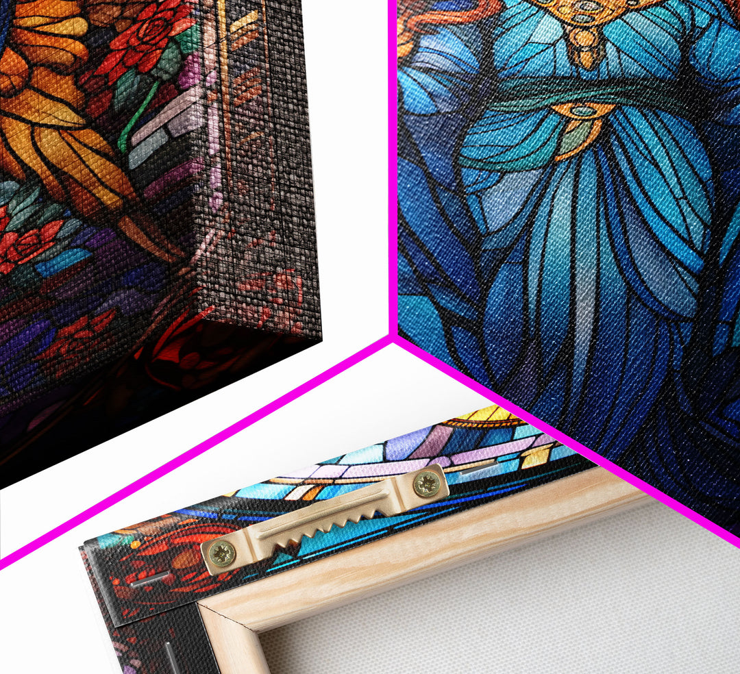 Angel, Fantasy Artwork Canvas Print, Wall Hanging, Portrait Art, Stained Glass Art, Mystical Wall Art, Tiny House Decor, Gift For Women