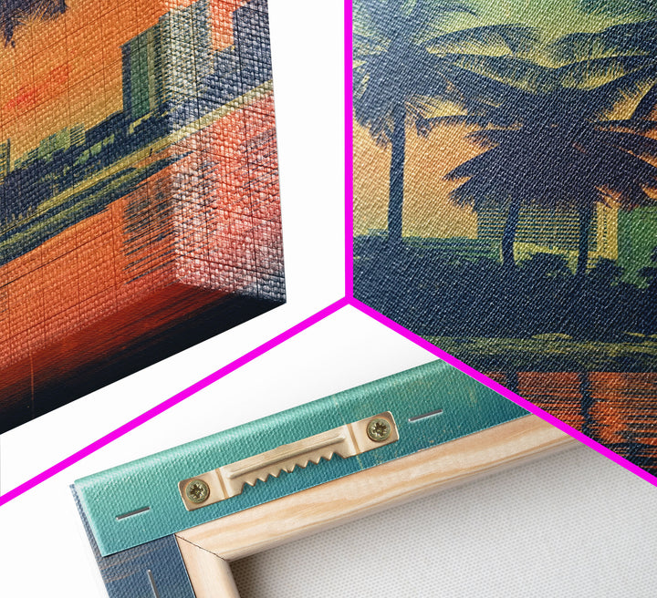 Palm Tree Wall Art, Cityscape Art, Sunset, Canvas Print, Wall Hanging, Portrait Art, Realtor Closing Gift, Bedroom Prints , Farmhouse Art