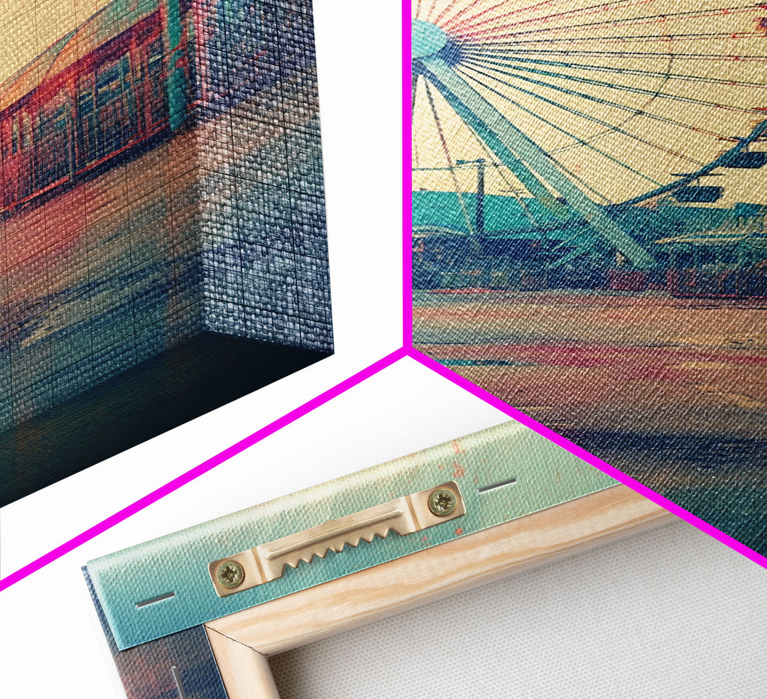 Ferris Wheel, Theme Park, Carnival Rides, Canvas Print, Wall Hanging, Portrait Art, New Homeowner Gift, Modern Home Decor, Bookshelf Decor