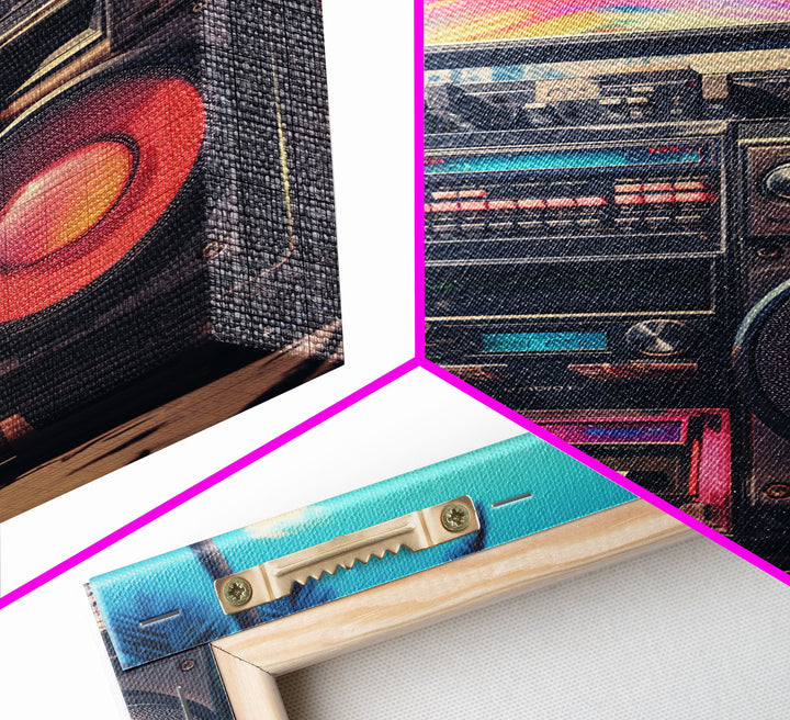 Vintage Boombox Canvas Print, 80s Vaporwave Aesthetic Wall Art, Boombox Print, cd boombox art, Music Studio Art, Studio Decor