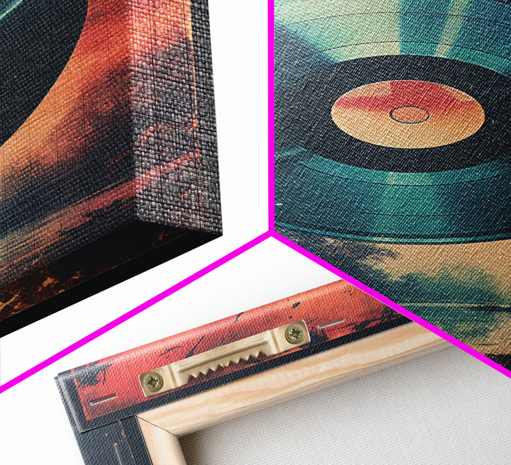 Vinyl Record Wall Art, Framed Canvas Print, Retro 1980s Style Wall Decor, Gift For Him, Gift For Audiophile