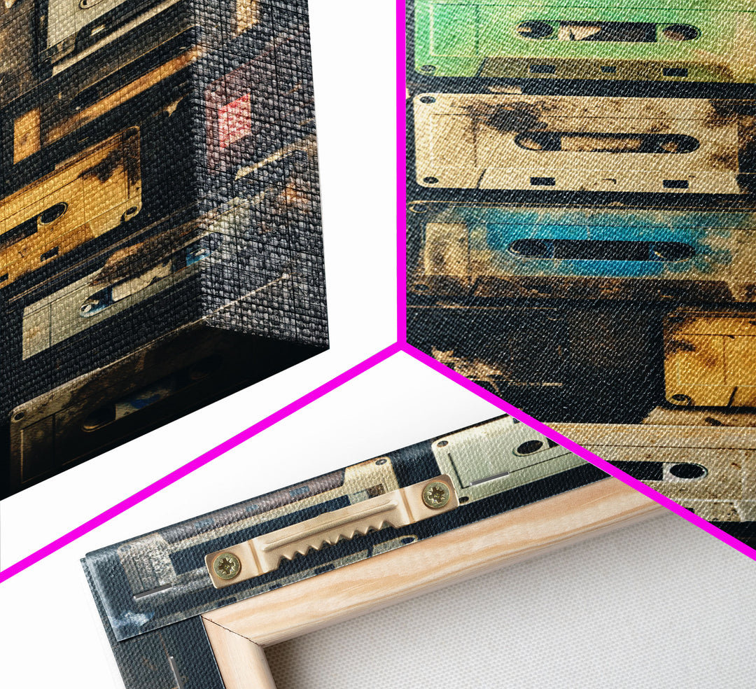 Cassette Tape Collage, Retro 80s Art, Photography, Fine Art Canvas Print, Giclee Print, Studio Decor, Music Lover Gift