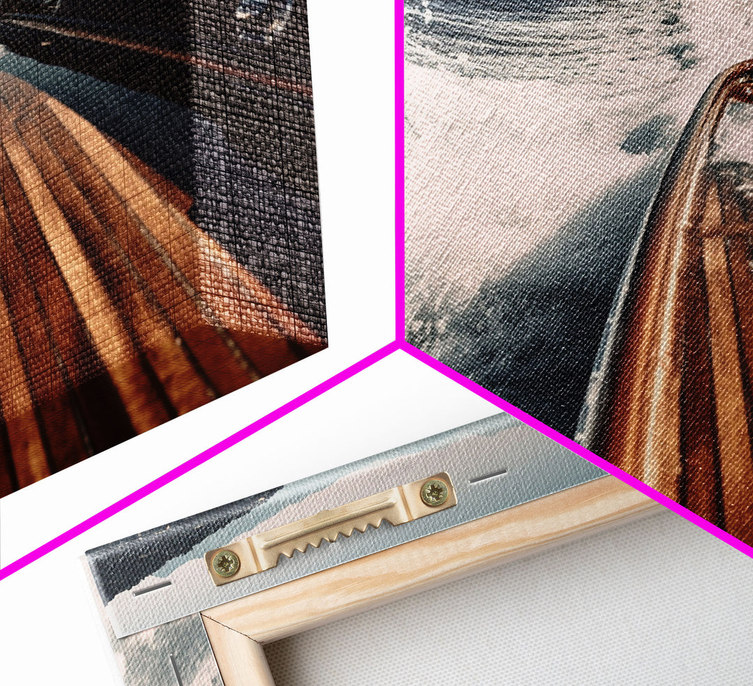 Leaving Italy In the Rear View, Nautical Decor, Framed Canvas Print, Speed Boat Photography Print, Vaporwave Aesthetic
