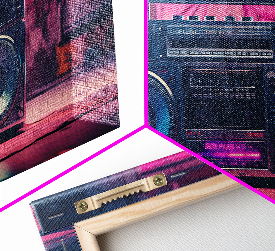Vaporwave Boombox Wall Art, Framed Canvas Print, 1980s Inspired Home Decor, Retro Art, 80s Decor