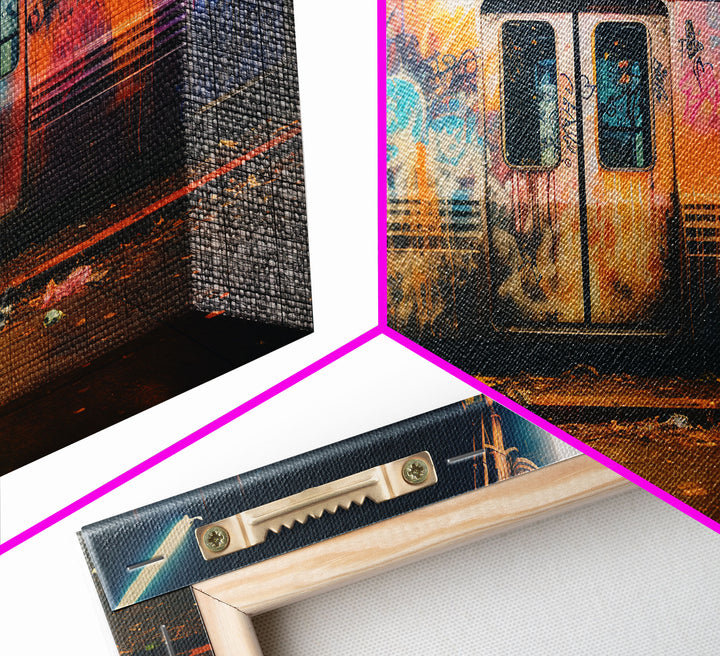 Graffiti Art On A Subway Train, Framed Canvas Print, Urban Decay, NYC 1970s, Graffiti Wall Art, Street Art, Pop Art Print, Industrial Art