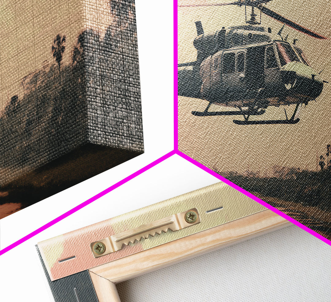 Vaporwave Huey Helicopter Over Vietnam, Framed Canvas Print, Military / War Art, Gift For Veteran, Hot LZ