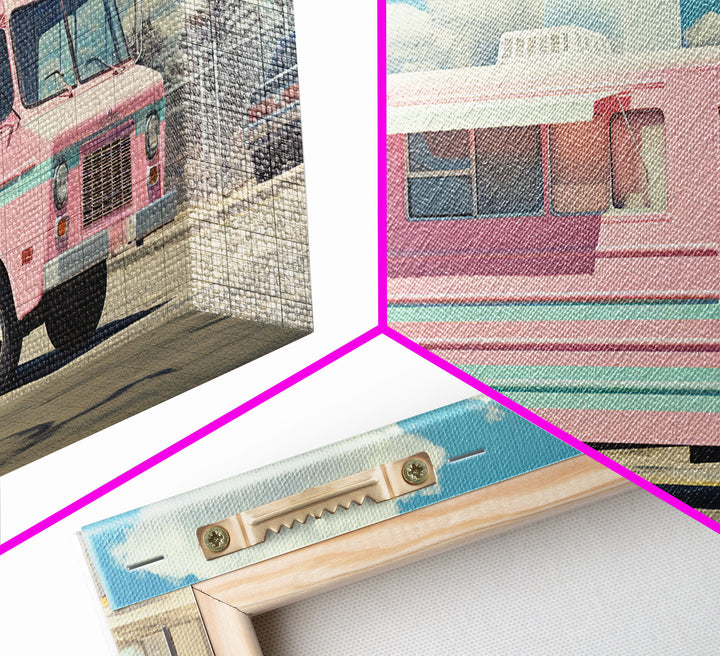 Retro Vaporwave Ice Cream Truck, Framed Canvas Print, Vintage Style Decor, Photography Print, Fine Art Print, Eclectic Decor, Minimalist Art