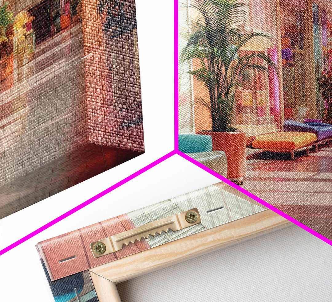 The Mall Before Opening On A Saturday Morning, Framed Canvas Print, Retro Vaporwave Aesthetic 1980s Vibes Wall Art