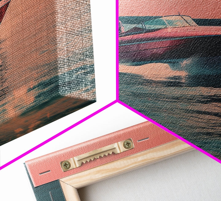 Vaporwave Pink Speed Boat Decor, Nautical Framed Canvas Print, Eclectic Retro Wall Art, 1980s Vibes Decor, Vintage Photography, Liminal Art
