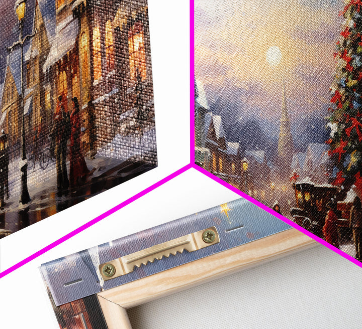 Christmas Tree In The Town Square - Winter Art - Christmas Gift Idea - Framed Canvas Print - Winter Wall Decor, Winter Print Christmas Decor