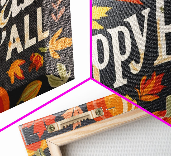 Happy Fall Y'all Typography Wall Art - Framed Canvas Print - Rustic Fall Sign - Thanksgiving Sign - Minimalist Farmhouse Primitive Art