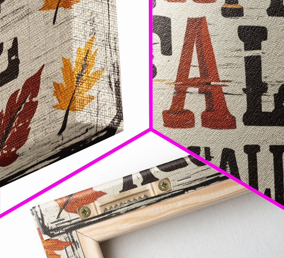 Happy Fall Y'all Typography Art, Modern Farmhouse Wall Decor, Dining Room Wall Sign Kitchen Decor Large Framed Canvas Print, Fall Wall Art