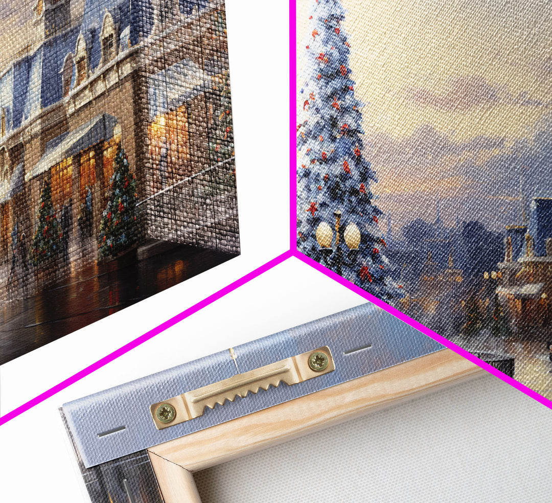 Christmas Decor Handmade, Framed Canvas Print, Beautiful Winter Wonderland Christmas Village, Christmas Tree Art
