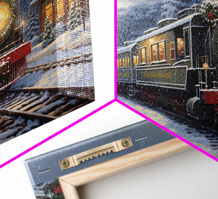 The Christmas Train Oil Painting Framed Canvas Print - Christmas Decor - Handmade Christmas Gift - Christmas Decoration Home Decor Wall Art